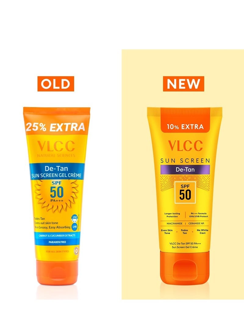 فى ال سي سي جل واقي من الشمس VLCC De-Tan SPF 50 PA +++ - 100 جرام مع 10 جرام إضافي - ينشط ، يعزز التوهج ، يحمي من الأشعة فوق البنفسجية UVA ، ويساعد على تقليل البقع الداكنة. - Image 2