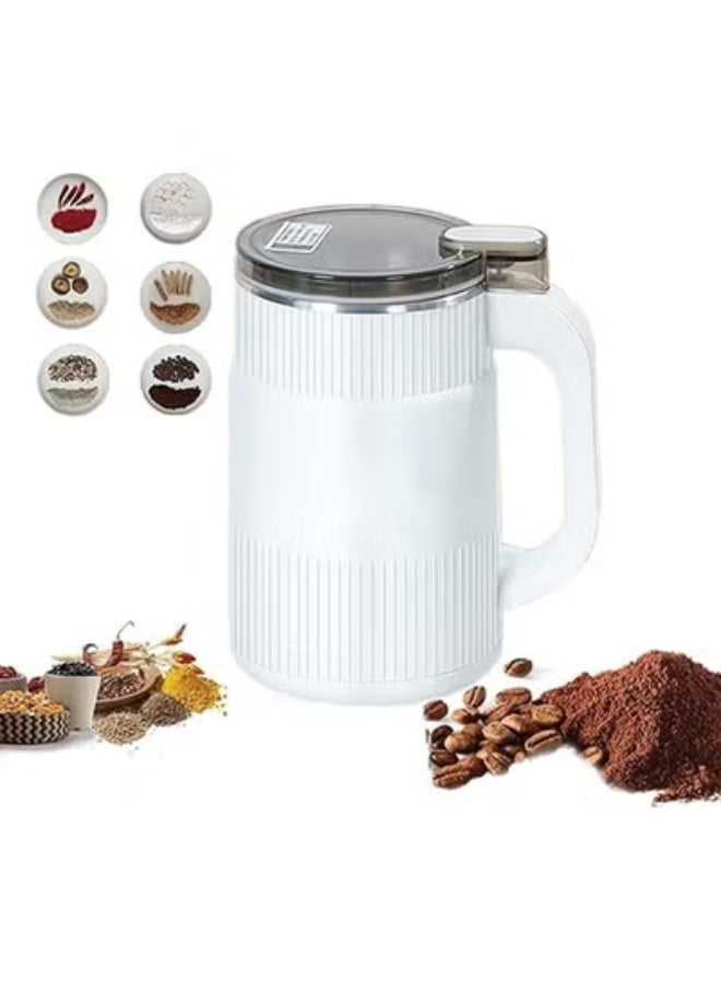 آلة طحن البودرة الصغيرة المنزلية، مطاحن الحبوب، مطحنة الأعشاب، مطحنة التوابل، مطحنة القهوة الكهربائية، آلة طحن متعددة الوظائف مع 304 شفرة من الفولاذ المقاوم للصدأ (أبيض) - Image 1