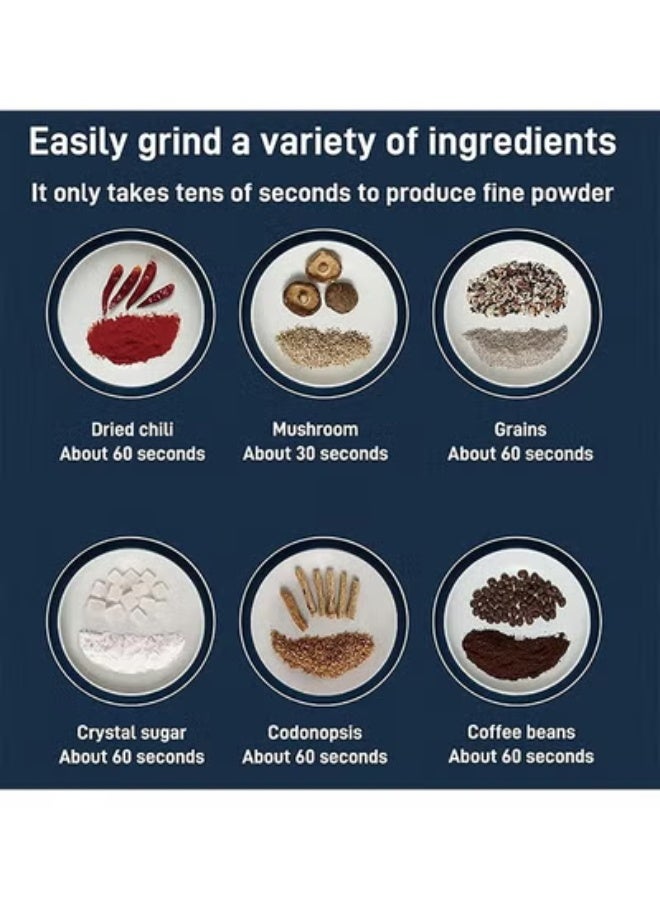 آلة طحن البودرة الصغيرة المنزلية، مطاحن الحبوب، مطحنة الأعشاب، مطحنة التوابل، مطحنة القهوة الكهربائية، آلة طحن متعددة الوظائف مع 304 شفرة من الفولاذ المقاوم للصدأ (أبيض) - Image 2