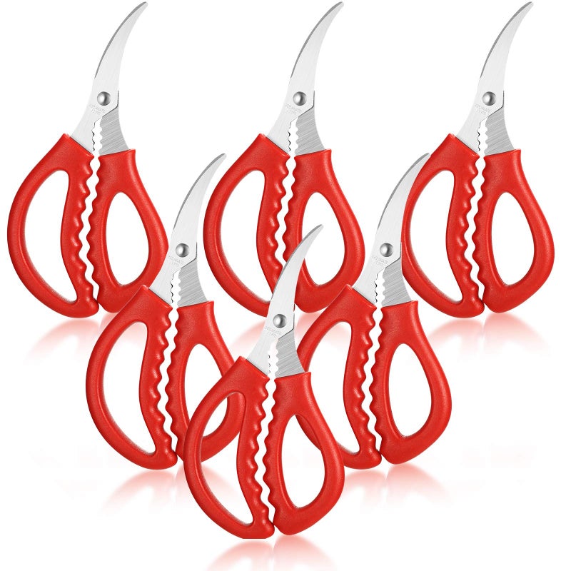 Honoson 6 Pieces Kitchen Seafood Scissors Multifunctional Stainless Steel Shears Seafood Fish Crab Shrimp Lobster Scissors for Kitchen Peeling Tools Red