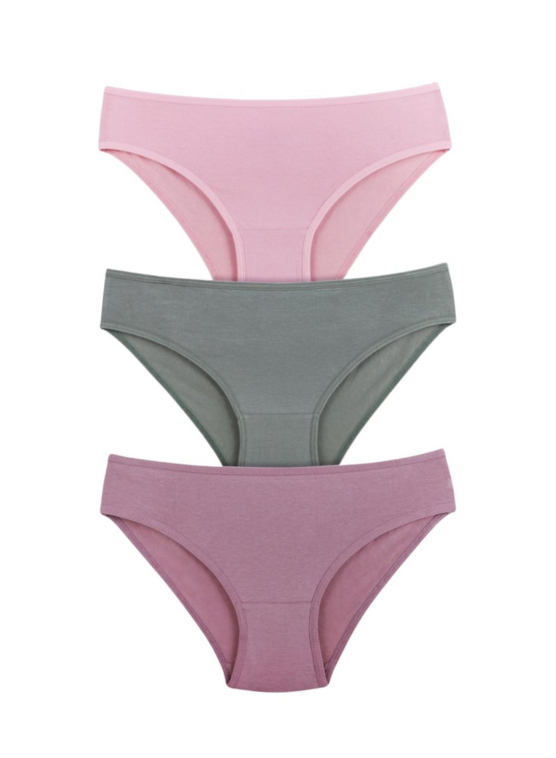 Karma Pack of 3 Plain Cotton Bikini Panties Underwear for Women - Image 3