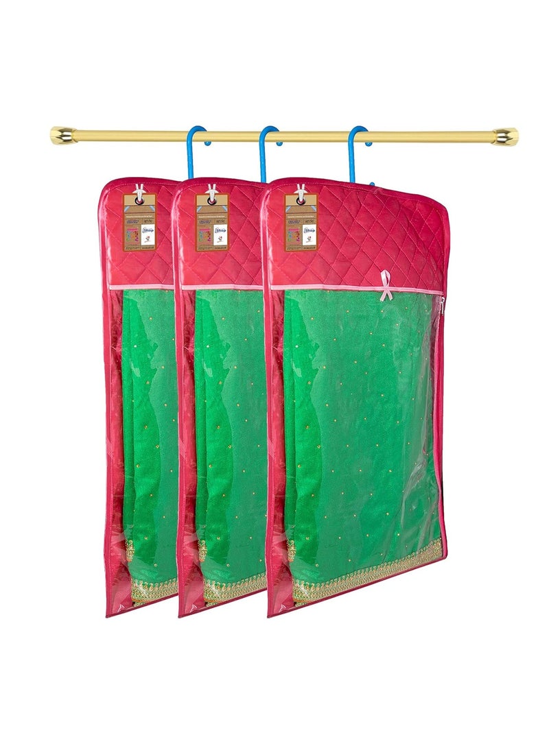 atorakushon Satin Meroon Hanging Saree Cover Wardrobe Cloth organizer for Storage Rack Garment Storage Bags Pack of 3 - Image 1