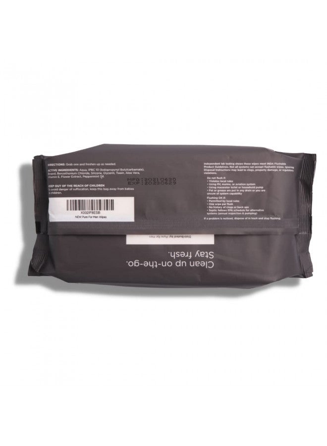 Pure for Men Flushable Wipes | Helps Eliminates Odor, 100% Biodegradable, Paraben & Alcohol Free | Vitamin E, Micellar & Aloe Vera | 48 Count - Image 2