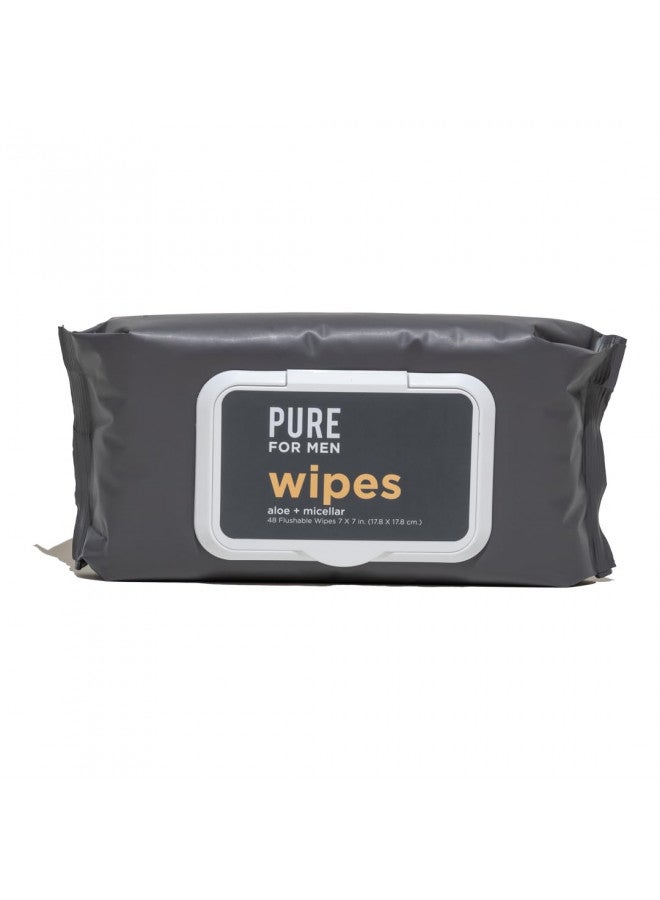 Pure for Men Flushable Wipes | Helps Eliminates Odor, 100% Biodegradable, Paraben & Alcohol Free | Vitamin E, Micellar & Aloe Vera | 48 Count - Image 1