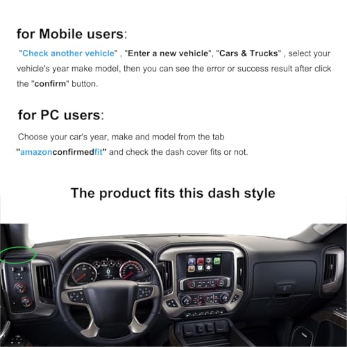 AKMOTOR Dash Cover Mat Custom for 2014-2018 Chevy Chevrolet Silverado 1500/GMC Sierra 1500, 2015-2019 Chevy Silverado/GMC Sierra 2500HD 3500HD Dashboard Pad Carpet w/o Forward Collision Warning (Black) Y32 - Image 2