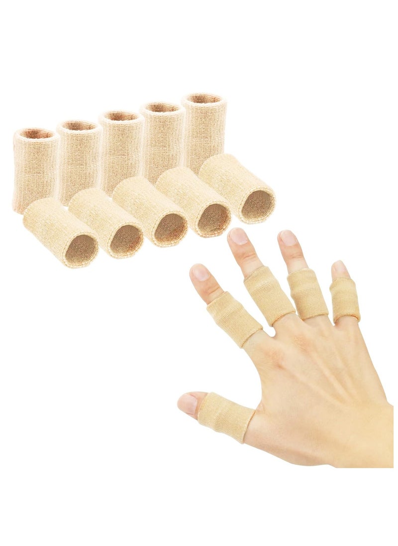 Folanry Sport Finger Sleeves,Thumb Splint Brace For Triggger Finger Support, Breathable Elastic Finger Tape Compression Pression Protector,Reusable and Breathable Finger Support Sleeves for Relieving Pain, Sports, Arthritis,Trigger Finger,10PCS (Beige)  - Image 1