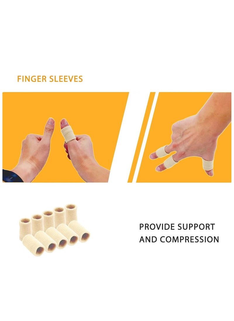 Folanry - Sport Finger Sleeves,Thumb Splint Brace For Triggger Finger Support, Breathable Elastic Finger Tape Compression Pression Protector,Reusable and Breathable Finger Support Sleeves for Relieving Pain, Sports, Arthritis,Trigger Finger,10PCS (Beige) - Image 1