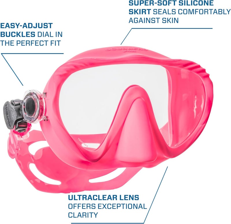 Scubapro SCUBAPRO Ghost Scuba Dive Mask LowVolume Frameless Design wUltra Clear Single Lens Silicone Skirt and EasyAdjust Strap Buckles Pink - Image 4