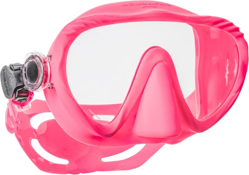 Scubapro SCUBAPRO Ghost Scuba Dive Mask LowVolume Frameless Design wUltra Clear Single Lens Silicone Skirt and EasyAdjust Strap Buckles Pink - Image 1
