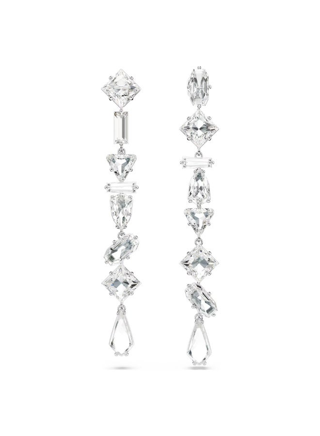 Swaro Mesmera drop earrings  Asymmetrical design  Mixed cuts  Long  White - Image 1