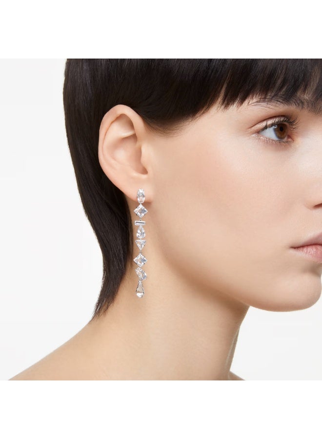 Swaro Mesmera drop earrings  Asymmetrical design  Mixed cuts  Long  White - Image 5