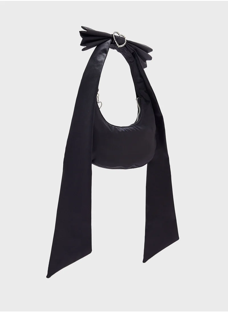جينجر Heart Diamante Bow Shoulder Bag