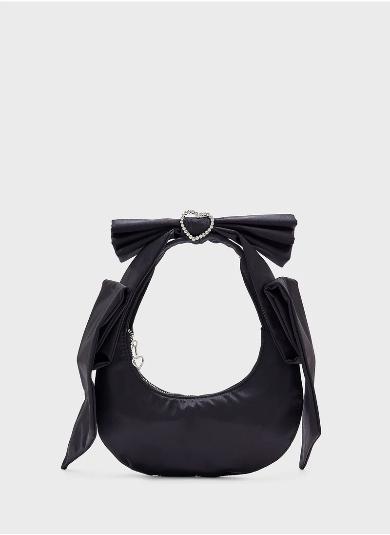 جينجر Heart Diamante Bow Shoulder Bag