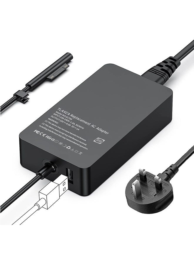 Topleo 65W  Charger for Surface Pro 9, Laptop Adatper Suitable for Microsoft Surface Pro 8/7/6/5/4/3/X Windows Surface Laptop 4/3/2/1 Surface Go 4/3/2/1 Surface Book 3/2 /1 Surface Tablet 1706 with USB charging port - Image 1