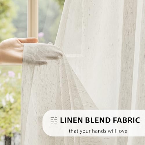 FMFUNCTEX Linen Sheer Curtains for Bedroom, Beige Curtains 84 inches Long for Living Room, Natural Flax Blend Window Draperies for Farmhouse Curtain, Rod Pocket 2 Panels - Image 3