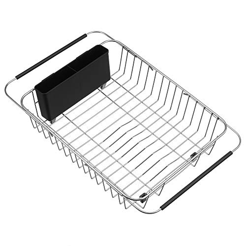 SANNO Expandable Dish Drying Rack Over The Sink Dish Drainer Dish Rack in Sink or On Counter with Utensil Silverware Storage Holder, Rustproof Stainless Steel - Image 1