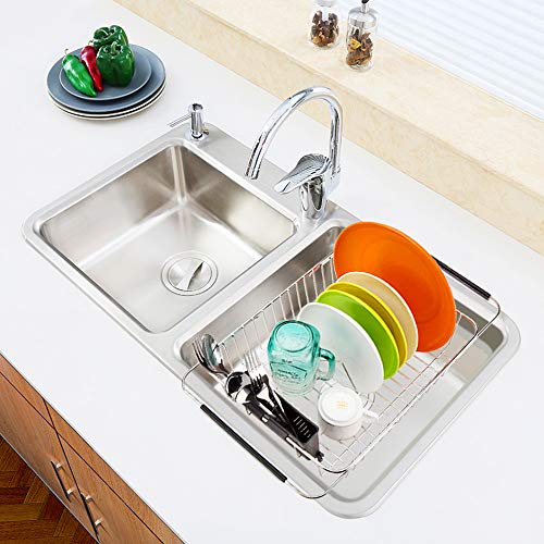 SANNO Expandable Dish Drying Rack Over The Sink Dish Drainer Dish Rack in Sink or On Counter with Utensil Silverware Storage Holder, Rustproof Stainless Steel - Image 3