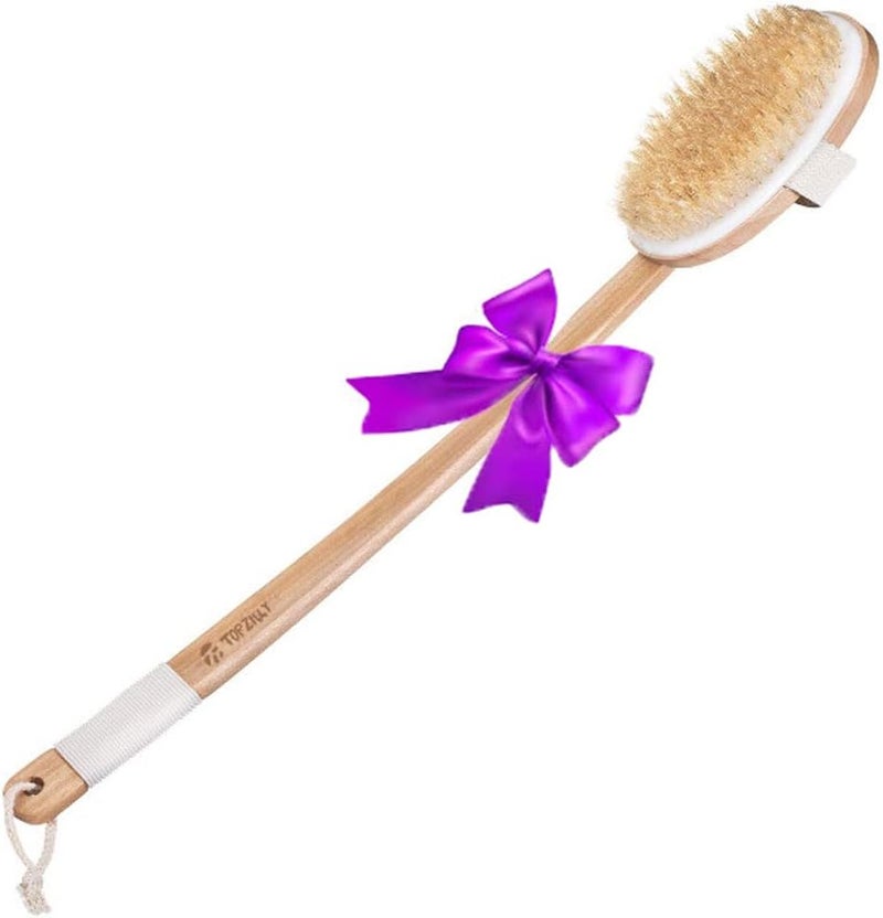 فرشاة استحمام خشبية ذات مقبض طويل 51 سم لتقشير البشرة وتحسين الدورة الدموية وإزالة السيلوليت فكرة للرجال والنساء