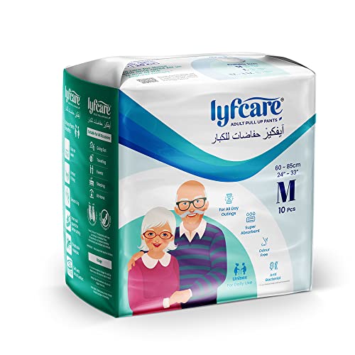 Lyfcare Adult Diapers Medium Size (M) - 10 Units | Unisex Diapers Pants Style | Waist (60-85 cm) | Wetness Indicator, Super Absorb, 360° Protection & 0% Leakage | For Men & Women - Image 1