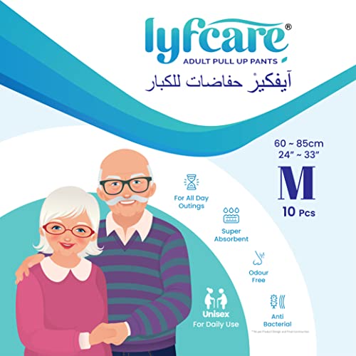 Lyfcare Adult Diapers Medium Size (M) - 10 Units | Unisex Diapers Pants Style | Waist (60-85 cm) | Wetness Indicator, Super Absorb, 360° Protection & 0% Leakage | For Men & Women - Image 2