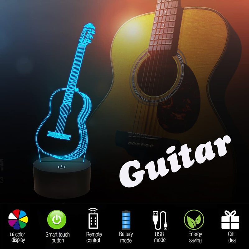 FULLOSUN 3D Night Light Guitar Gifts for Music Lover, 3D Illusion Lamp with Remote Control &16 Colors Changing Amazing Idea Choice for Musical Instrument Shop Home Party Supply Decoration Xmas - Image 5