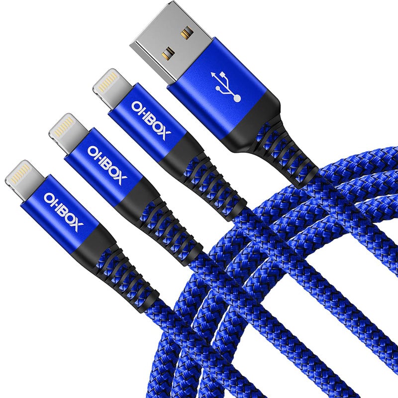 ohbox iPhone Charger Cable 6FT, USB to Lightning Cable 3Pack Braided USB iPhone Charger Fast Charging Cable iPhone Cord Compatible with iPhone 14/13/12/11/Pro/Max/Mini/X/Plus/8/7/6/5S/SE/Plus/iPad and More - Image 1