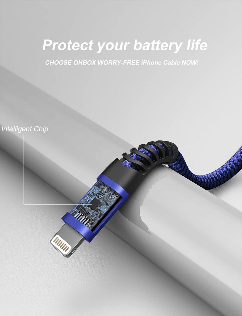 ohbox iPhone Charger Cable 6FT, USB to Lightning Cable 3Pack Braided USB iPhone Charger Fast Charging Cable iPhone Cord Compatible with iPhone 14/13/12/11/Pro/Max/Mini/X/Plus/8/7/6/5S/SE/Plus/iPad and More - Image 2