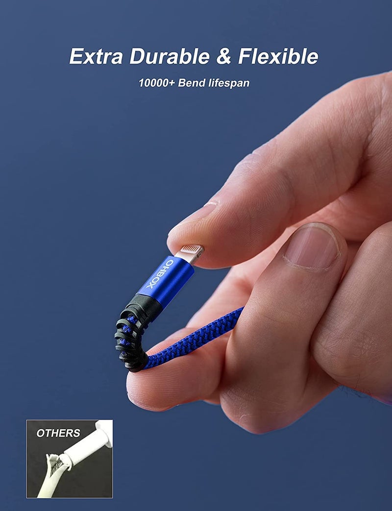 ohbox iPhone Charger Cable 6FT, USB to Lightning Cable 3Pack Braided USB iPhone Charger Fast Charging Cable iPhone Cord Compatible with iPhone 14/13/12/11/Pro/Max/Mini/X/Plus/8/7/6/5S/SE/Plus/iPad and More - Image 5