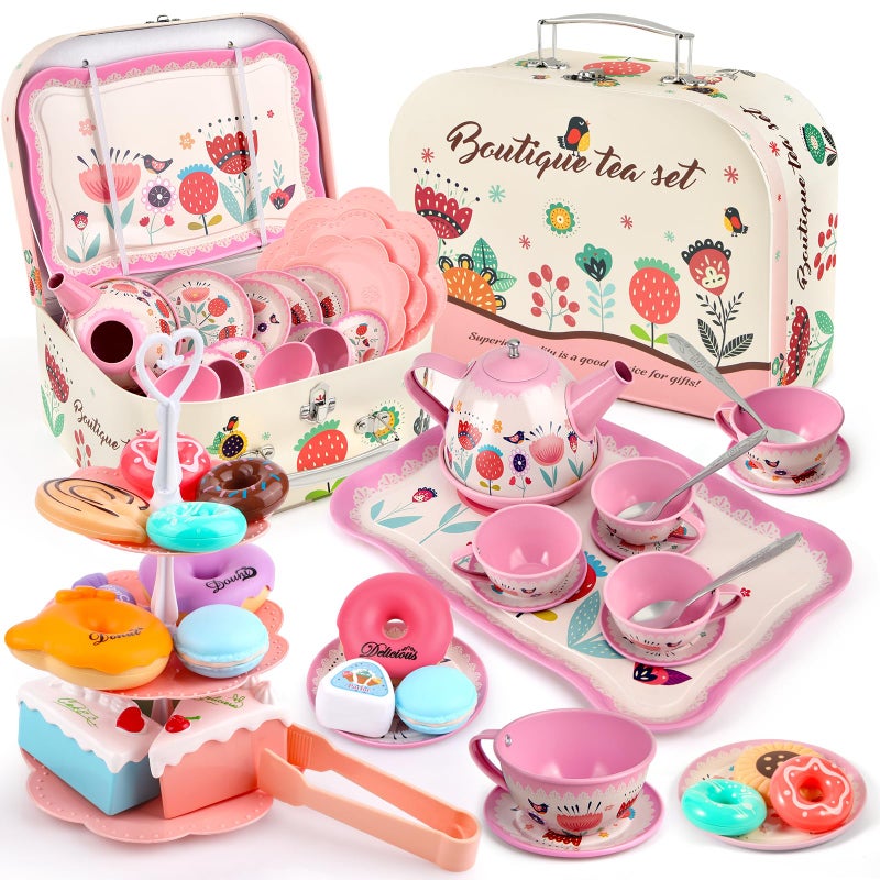 Minnot Tea Party Set for Little Girls Flower Tea Sets Toys for Toddlers Girls Age 3 4 5 6 Year Old Toddler Kids Kitchen Pretend Play Toys - Image 2