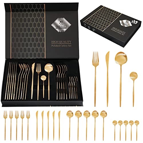 LSTOXS 24-Piece Gold Silverware Set Gold Flatware Set for 6, Gold Spoons and Forks Set, Stainless Steel Gold Cutlery Set for Home Kitchen Restaurant Wedding, Mirror Polished Utensils Set, Dishwasher Safe - Image 1