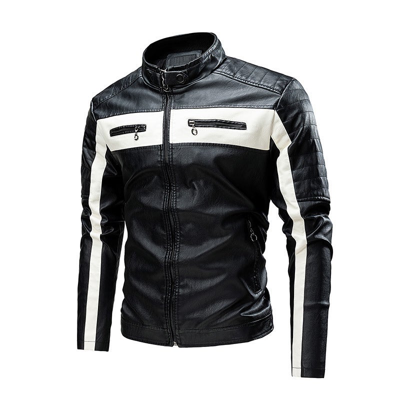 New Men'S Stitching Fashion Leather Jacket Jacket New Biker Leather Jacket Large Size Men'S - Image 4