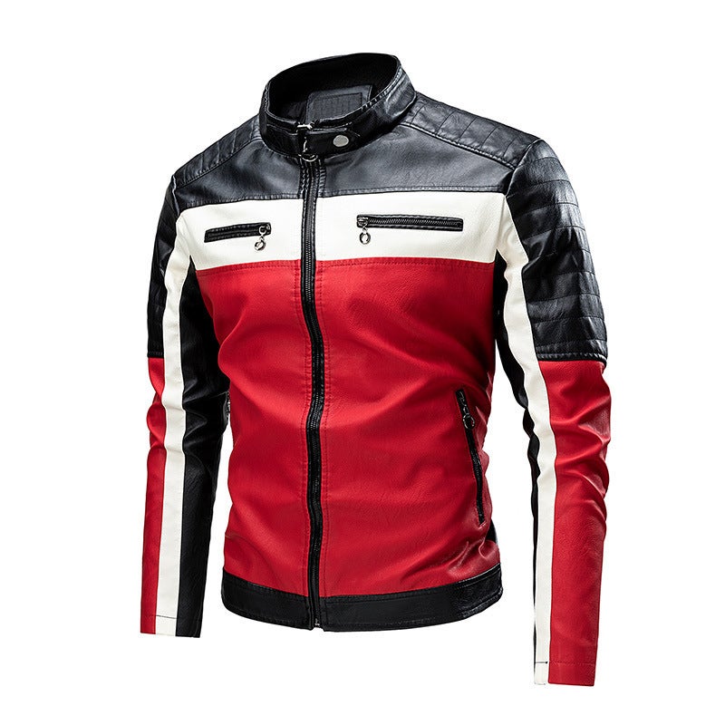 New Men'S Stitching Fashion Leather Jacket Jacket New Biker Leather Jacket Large Size Men'S - Image 2