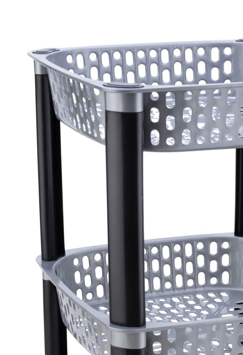 SHRUTI Multipurpose Plastic Trolley with Dish Rack for Kitchen Fruit Vegetable Storage Basket Organizer Stand Kitchenware Food Snacks 5 Layer MultiPurpose Step Shelf Square Rack Grey - Image 3