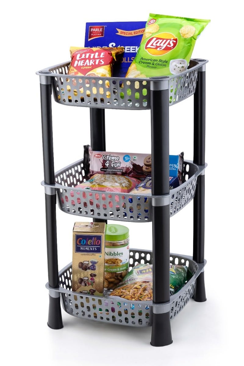 SHRUTI Multipurpose Plastic Trolley with Dish Rack for Kitchen Fruit Vegetable Storage Basket Organizer Stand Kitchenware Food Snacks 5 Layer MultiPurpose Step Shelf Square Rack Grey - Image 5