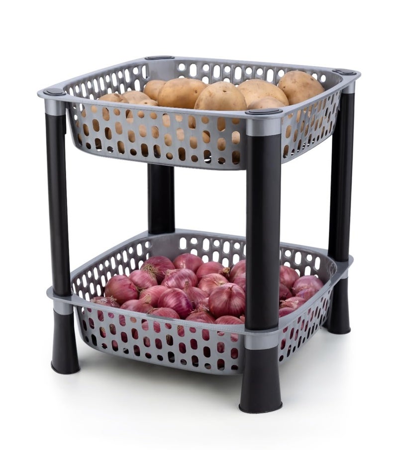 SHRUTI Multipurpose Plastic Trolley with Dish Rack for Kitchen Fruit Vegetable Storage Basket Organizer Stand Kitchenware Food Snacks 5 Layer MultiPurpose Step Shelf Square Rack Grey - Image 4
