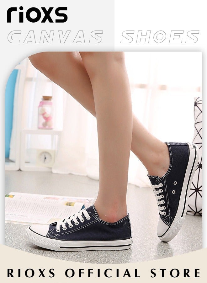 RIOXS Women's Classic Canvas Shoes, Low Top Lace Up Shoes, Fashionable Casual Flat Shoes, High-quality Breathable Trainers with Non-slip Rubber Sole, Suitable for Work, Sports, Shopping, Hiking, Running and Other Occasions, Ladies Athlesiure Shoes  - Image 4