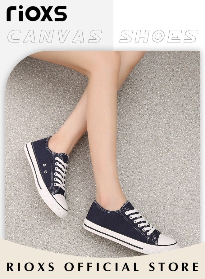 RIOXS Women's Classic Canvas Shoes, Low Top Lace Up Shoes, Fashionable Casual Flat Shoes, High-quality Breathable Trainers with Non-slip Rubber Sole, Suitable for Work, Sports, Shopping, Hiking, Running and Other Occasions, Ladies Athlesiure Shoes  - Image 5