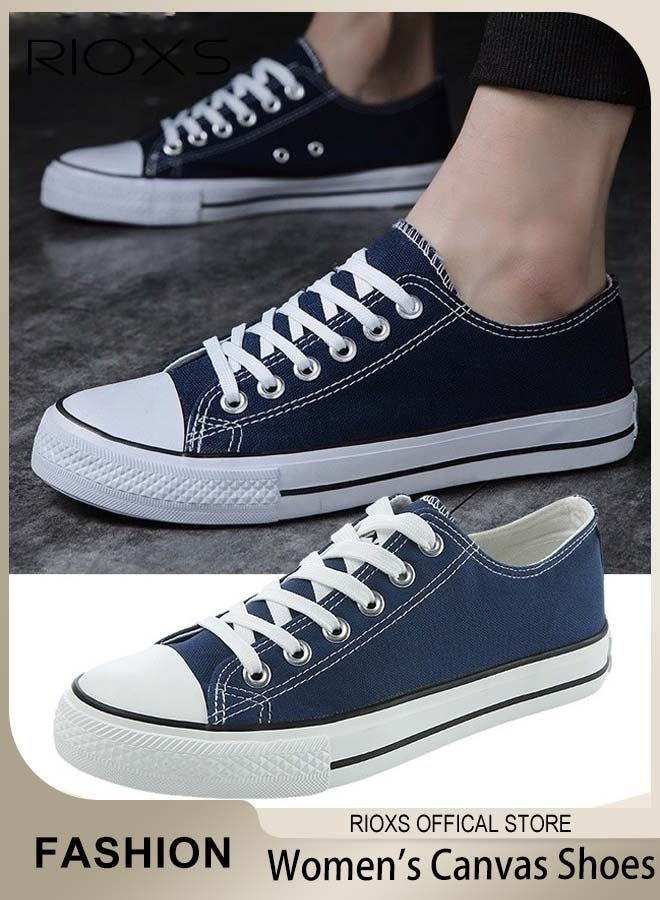 RIOXS Women's Classic Canvas Shoes, Low Top Lace Up Shoes, Fashionable Casual Flat Shoes, High-quality Breathable Trainers with Non-slip Rubber Sole, Suitable for Work, Sports, Shopping, Hiking, Running and Other Occasions, Ladies Athlesiure Shoes  - Image 1