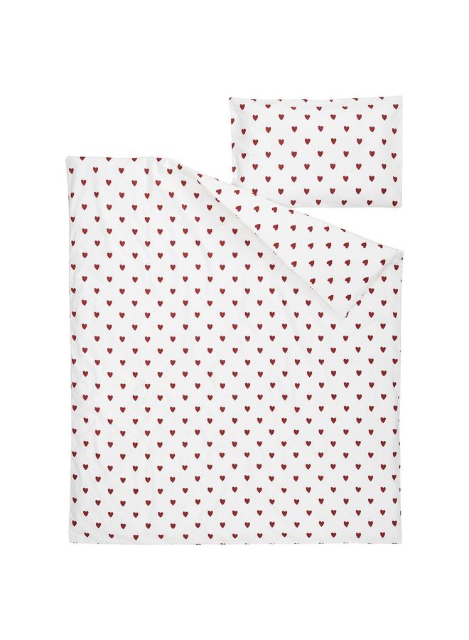 erorex Duvet cover 1 pillowcase for cot, heart pattern/white red, 110x125/35x55 cm - Image 5