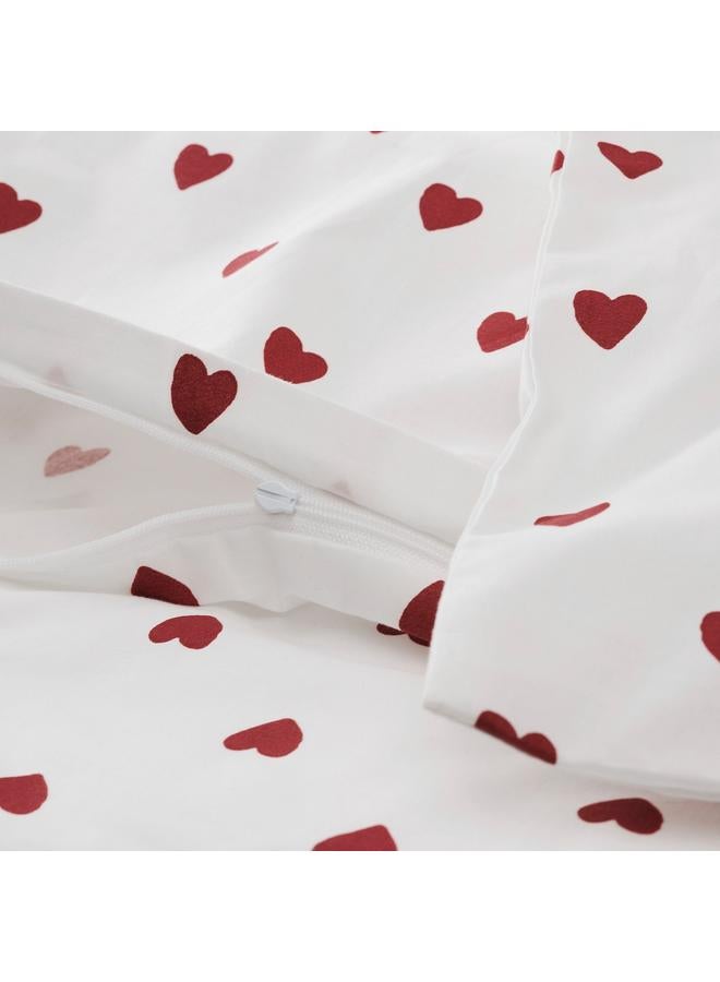 erorex Duvet cover 1 pillowcase for cot, heart pattern/white red, 110x125/35x55 cm - Image 4