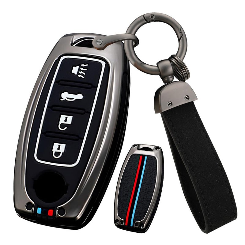 ontto 4 buttons Key Fob Cover Compatible with Nissan Altima Rogue Sentra Pathfinder Frontier Maxima Car Key Case Metal Key Protector Silicone Smart Remote Key Holder Black