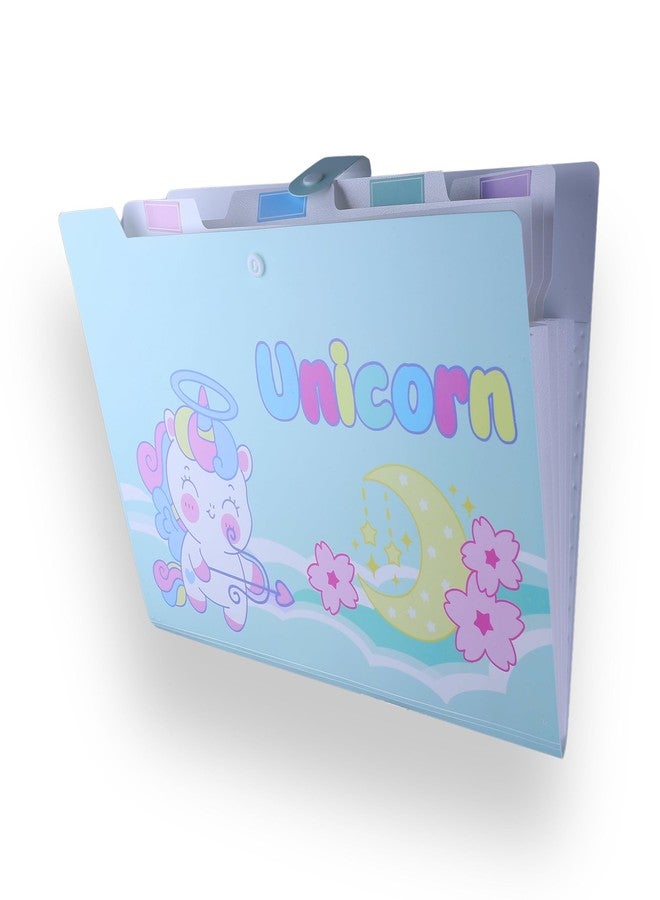 اس بي اس مجلدات ملفات قابلة للتوسيع من SPS بحجم A4 - عبوة من 4 قطع | تصميم يونيكورن | 5 جيوب | ألوان باستيل - أزرق، بنفسجي، أخضر، وردي | إغلاق بزر كبس | يناسب مقاس A4 ومقاس الرسائل | تصميم لطيف ومناسب للأطفال - Image 2