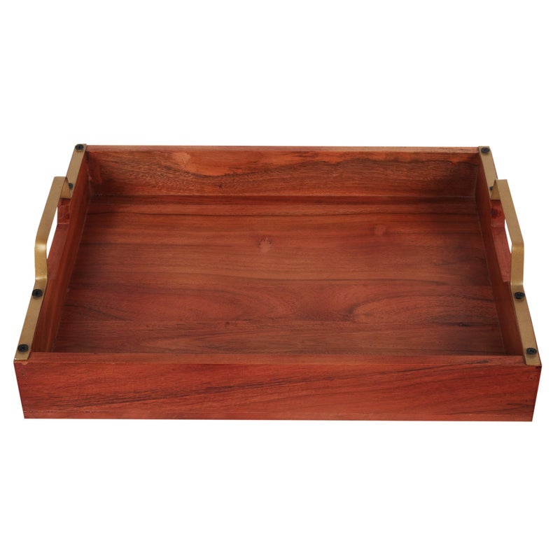 Anything & Everything Wooden Serving Tray with Brass Handle,Sheesham Wood - Image 5