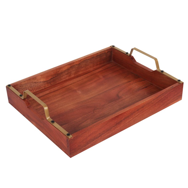 Anything & Everything Wooden Serving Tray with Brass Handle,Sheesham Wood - Image 3