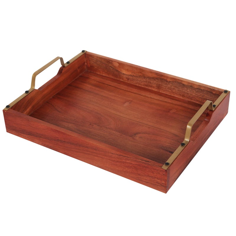Anything & Everything Wooden Serving Tray with Brass Handle,Sheesham Wood - Image 1