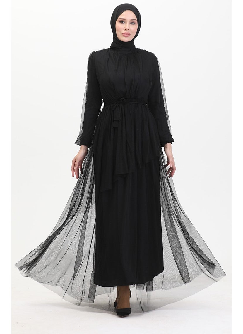 Sefa Merve - Zipper Evening Dress 5503-01 Black - Image 1