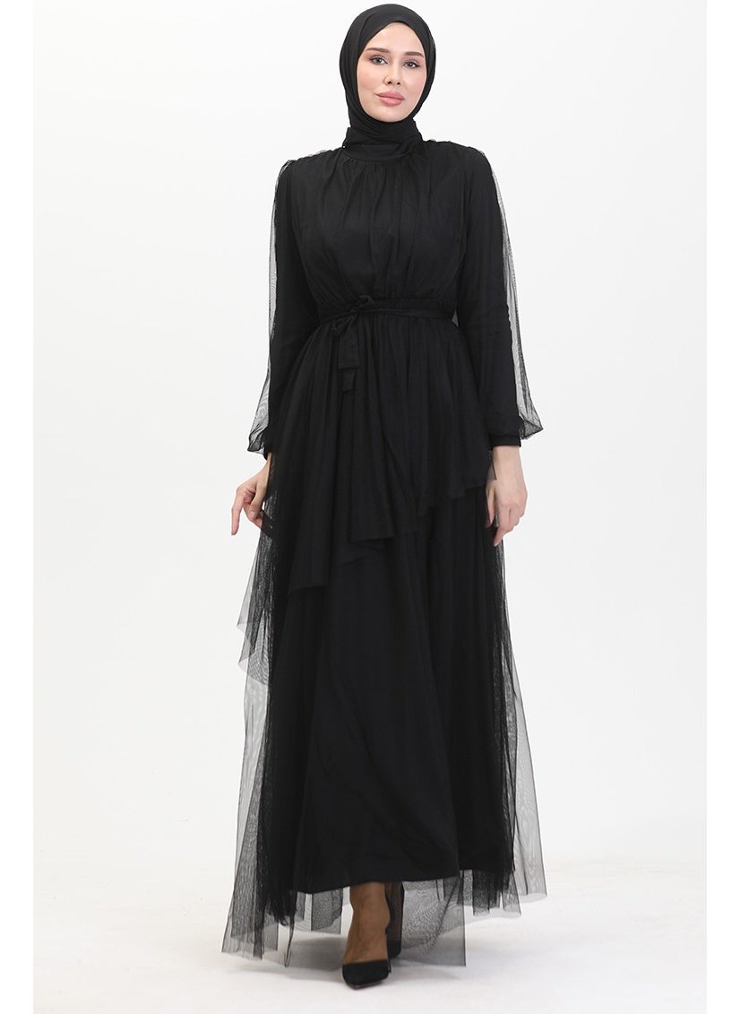 Sefa Merve - Zipper Evening Dress 5503-01 Black - Image 1