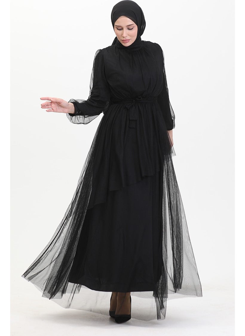 Sefa Merve - Zipper Evening Dress 5503-01 Black - Image 1