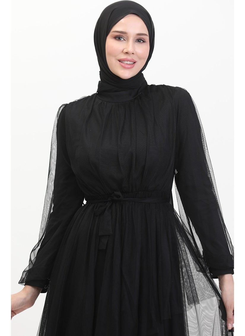 Sefa Merve - Zipper Evening Dress 5503-01 Black - Image 1