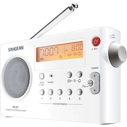 SANGEAN راديو سونجيان PR-D7 الرقمي المحمول مع شاحن بطارية مدمج، AM/FM، (أبيض) - Image 3